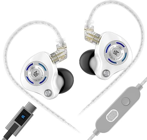 LINSOUL KZ Gale In-Ear-Monitore,Super-Linearer Dynamischer Treiber IEM,Ultra-ansprechender Bass Hi-Fi Gaming-Kopfhörer mit Versenktes 2Pin-Kabel für Audiophile(Mit Mikrofon Type C,Weiß)