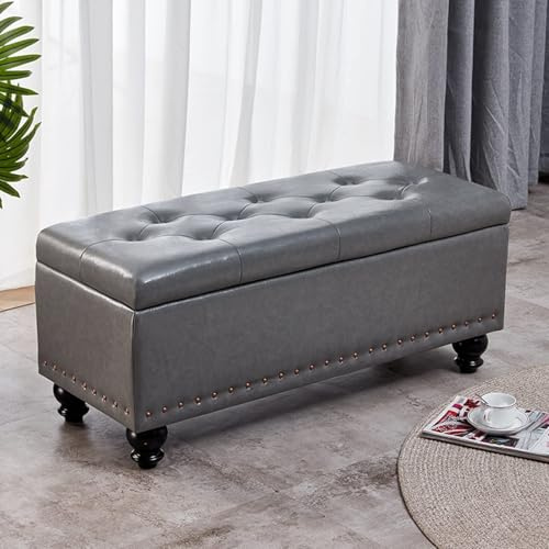 Leder-Ottomane mit Aufbewahrungsbank, 2-in-1-Fußhocker und Sitz, rechteckige Bett-Aufbewahrungsbox, vielseitiger Schuhwechselhocker für Schlafzimmer, Flur, Wohnzimmer (Farbe 2, 40 x 40 x 43 cm)