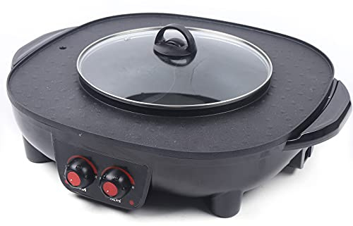 Premium Doppelkochfeld – 4000W Elektrischer Grill & Hotpot (26cm Ø) – 3-4L Fassungsvermögen Ideal für 5-6 Personen Inkl. Deckel & Kabel Perfekt für Fondue & Grillen zu Hause
