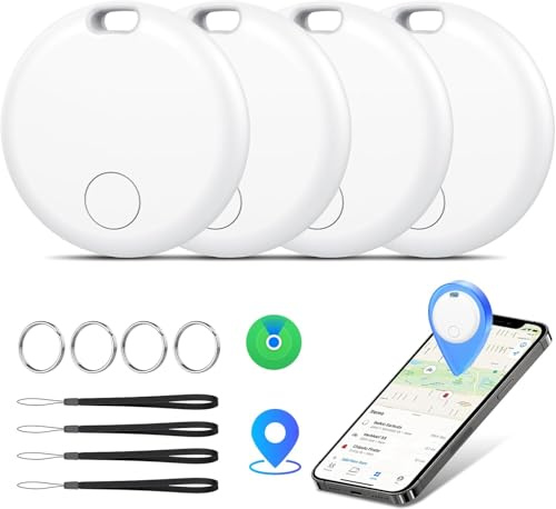 Tracker Tag 4 Pezzi, Funziona con Apple Dov'è (Solo iOS), Localizzatore Bluetooth Trova Oggetti 365 Giorni, Batteria Sostituibile, Impermeabile IP67, Chiavi/Portafoglio/Bagagli/Valigie, Bianco