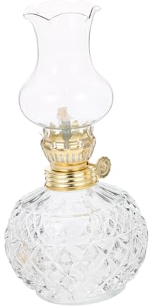 TOBBOMEY Lámpara de Aceite Decorativa Retro de Vidrio y Metal Lámpara de Queroseno Compacta Portátil para Camping Exterior y Emergencia
