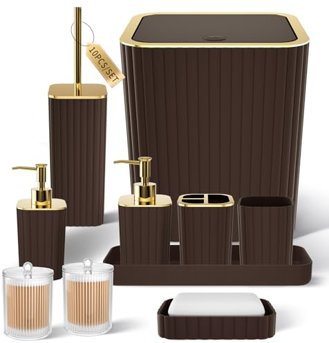 XLHOMO Bathroom Accessories Set - 10PC Gorgeous Brown Bathroom Set