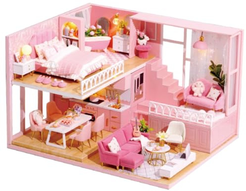 UKCOCO Mini Casa Fai Da Te in Legno Resistente, Giocattolo Da Assemblare Per Ragazzo Ragazza e Famiglie, Kit Creativo Per Decorazione e Gioco Di Ruolo Educativo in Miniatura