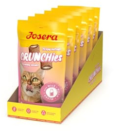 JOSERA Crunchies Milk | 6X 60g | Knusperkissen mit Milchfüllung für Katzen | Adult | Premium Snack mit Milch für Katzen - außen knusprig, innen cremig | zucker- & getreidefrei | mit Vitaminen & Taurin