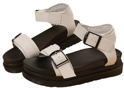 Plattform modesandaler för kvinnor sommar öppen tå spänne ankelrem sandaler mellanklackar mode ankelrem sommar sandal promenader tjocka kilskor lätta justerbara spännen skor, C vit, 6.5 UK Wide