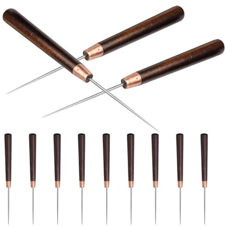 GARVALON Set di 15 Punteruoli Piccoli con Manico in Legno Massiccio, Perforatrice per Cucito e Lavorazione del Legno, Utensili Artigianali per Foratura Precisa e Uso Domestico