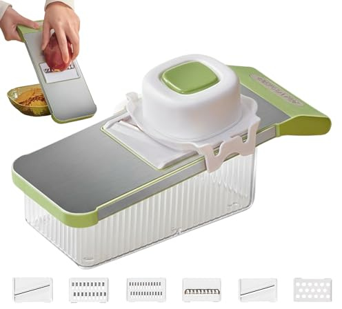 Rebanador de Verduras | Cortador Multifuncional Ajustable 6 en 1 con Contenedor,Cortador Rallador De Verduras - Para Zanahoria Tomate Ensalada Fruta Cocina Horneado Fiesta Hamburguesas