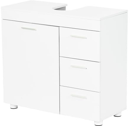 GOKHOMX Meuble Salle de Bain sous Lavabo, Meuble sous Vasque Salle de Bain sur Pied avec 3 Tiroirs 1 Porte et Étagère Réglable, Non Compatible avec Lavabos sur Colonne, L70xP30xH64cm, Blanc