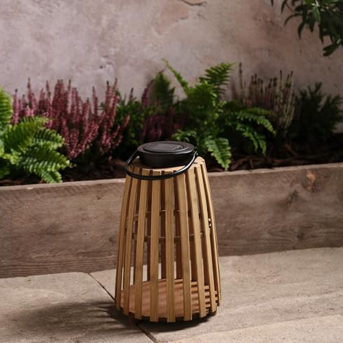 Lights4fun Sol Bambus-Solarlaterne im japanischen Stil | mit warmweißen LEDs | Solarbetrieb Sonnenenergie | Sommer Deko für Außen Garten Terrasse Balkon | Höhe 30,5 cm
