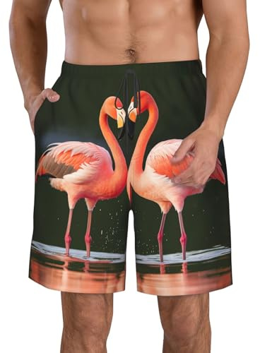 Hombre Bañadores, Los Flamencos Se Besan En El Lago, Ligeros Beachshort Secado Rápido Men's Swimming Short para Entrenamiento Deporte Vacaciones 3XL
