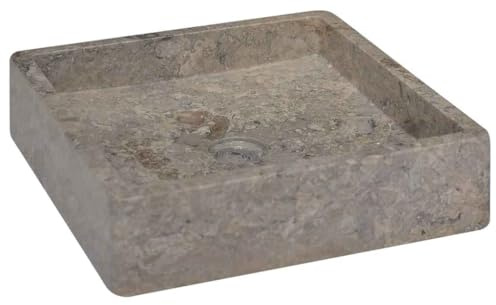 HETFTJN Lavabo in marmo grigio, 40 x 40 x 10 cm, elegante lavandino da appoggio per bagno e WC degli ospiti, moderno lavandino in pietra naturale, rettangolare, senza foro per rubinetto
