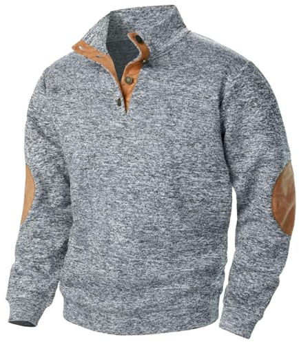 FlutVolt herrtröja ståkrage pullover bomull långärmad ledig enfärgad arbetströjor fritid ulltröja med knappslå vintertröjor för män långärmad varm tröja
