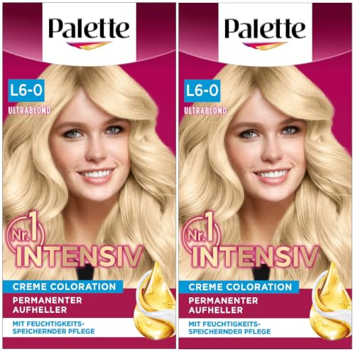 Palette Intensiv Creme Coloration L6-0/100 Ultrablond (2x 125 ml), Permanenter Aufheller für bis zu 6 Stufen Aufhellung und strahlende, Blonde HaarFarbe, mit Anti-Gelbstich-Effekt