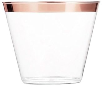 Pcs Gobelets En Plastique Transparents À Bords pour Bricolage Mariage Fêtes | Vaisselle for boire une tasse for l'eau, le jus ou le thé, fête au bureau, voyage à domicile(Rose Gold)
