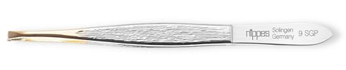 nippes Solingen, Pinzette mit schmaler gerader Spitze Vernickelter Stahl Vergoldete Spitze 9 cm, Silber, 1 stück