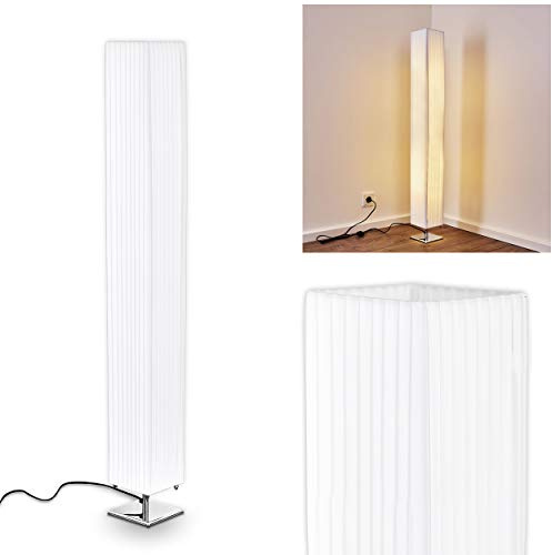 Élégant lampadaire Newtok en tissu blanc - Lampe avec abat-jour allongé et interrupteur à pied - Lampe pour chambre, salon, salle à manger, E27, ampoule(s) non incluse(s)