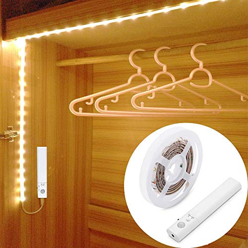 LED Band mit Bewegungsmelder, OriFiil 150cm LED Streifen Schrankbeleuchtung, batterie betrieben Nachtlicht, 3000K Warmweiß Strip für Kinderzimmer, Schlafzimmer, Küche, Orientierungslicht