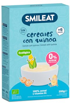 Smileat - Papilla para peques Ecológica de Cereales con Quinoa - Sin Azúcar Añadido y Sin Aditivos - Ingredientes Vegetales - Fácil de Diluir y Preparar