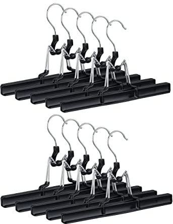 Relaxdays 10er Set Hosenbügel aus Metall, 360° drehbar, Feste Klemmen, Rockhalter, gummiert, 26 cm, Schwarz