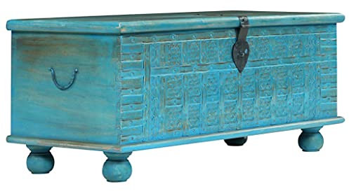 vidaXL Cassettiera in legno di mango massiccio vintage scatola del tesoro baule casa soggiorno camera da letto organizer blu 100 cm