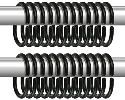 LIHAO Lot de 24 Anneaux de Douche en Plastique, Accessoire Anneaux pour Rideaux, 24 Crochets Simples - Noir