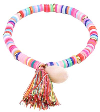 Holibanna Heishi Surfer Armband Regenbogen Ton Armbänder mit Quaste Vinyl Disc Perlen Polymer Freundschaft Sommer Strand Armband