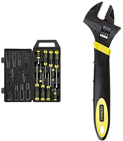 STANLEY 10 Piece Cushion Grip Screwdriver Set, Flared/Pozi & 090950 300mm MaxSteel Adjustable Wrench