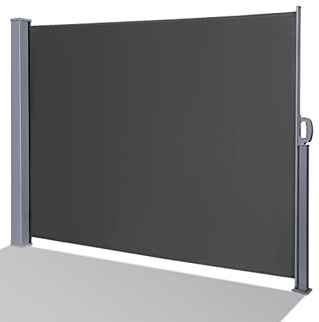 SWANEW Toldo lateral de 180 cm x 300 cm (alto x largo), toldo extensible, protección solar, estor lateral, protección visual, toldos laterales, balcones, terrazas grises, de aluminio