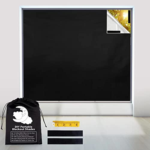 Portable Blackout Curtains, 157 x 57 No Drill Window Shades DIY, Velcro Black Out Window Cover, Temporary Blackout Blinds for Travel RV Car Bedroom