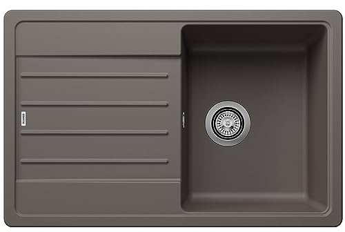 BLANCO LEGRA 45 S Fregadero de granito de color gris silcán, tipo de montaje: instalación desde arriba, reversible, para armarios inferiores de 45 cm de ancho, lavabo grande, superficie fácil de | [78 x 50 x 20,2 cm] | para armarios inferiores de 45 cm de ancho | fácil de limpiar | lavabo grande | reversible