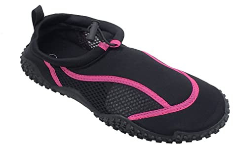 GladRags Damen Aquaschuhe, Wasserschuhe, Aqua-Schwimmsocken mit Gummisohle und Knebelverschluss, Schwarz, Größe 36-42, Schwarz , 37 EU