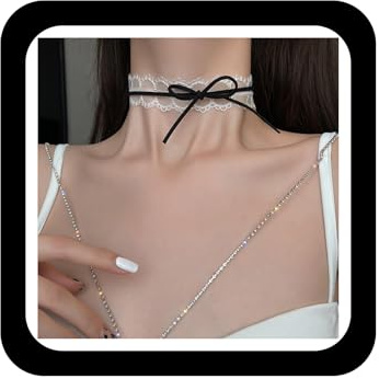 Wendalern Weiß Spitze Chokerhalskette Vintage Band Schleife