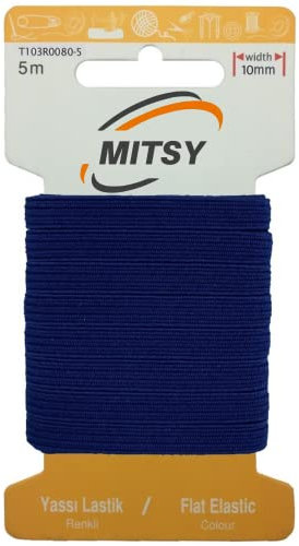 MITSY Reißfeste Gummiband Gummibänder zum Nähen Breit 10 mm 5 m Marine Blau Stark Gummilitze für Hosengummi Haushalt DIY Handwerk Stoffe zum Nahen