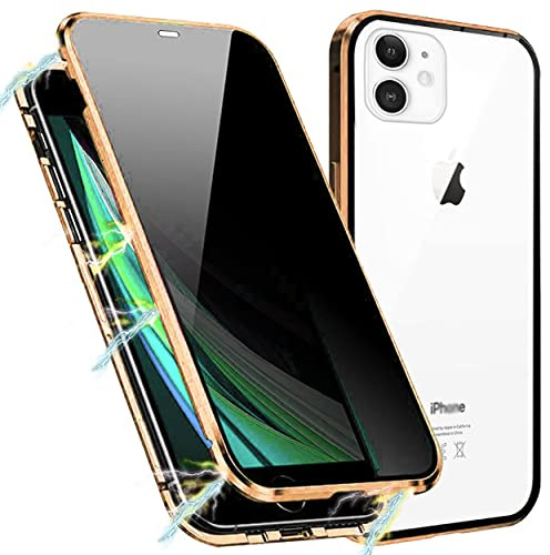 MIMGOAL Hülle für iPhone 11 Anti Spy Magnetisch Gold | Sichtschutz Bis 35 Grad, Gehärtetes Glas Vorne Und Hinten, Magnetischer Metallrahmen, Integrierter Kameraschutz