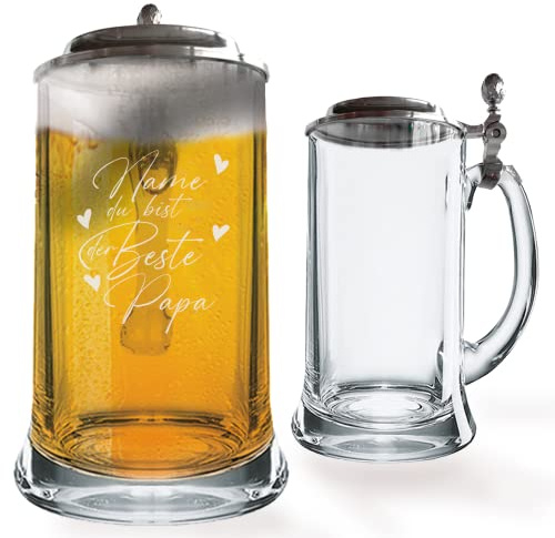 GRAVURMACHER® Bierkrug mit Zinndeckel und Gravur - Geburtstagsgeschenk zum Vatertag (Vatertag Motiv 07)