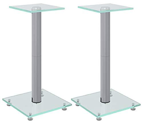 vidaXL Lautsprecher Ständer 2 STK., Boxenständer Bodenständer mit 1 Säule, Lautsprecher Halterung mit rutschfesten Füßen, Silbern Hartglas