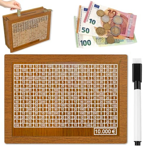 Spardose aus Holz, Sparbox (4Größen) FERTIG MONTIERT und Wiederverwendbare Spardose, Holz Geldbank für Kinder, Sparschwein, Wiederverwendbare Spardose mit Sparziel und Zahlen