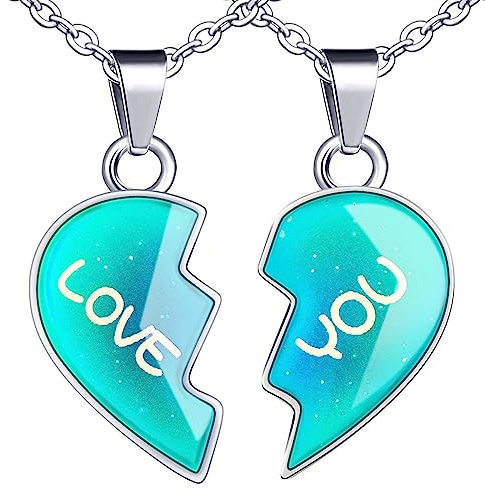 MicVivien 2 Stück Edelstahl Herz Farbwechsel Halskette Freundschaftskette Set für Mädchen Kinder Paare, Temperatur BFF Kette Damen Herz Anhänger Freundschaft Ketten Schmuck für Beste Freunde