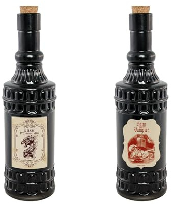 PARTY DISCOUNT NEU Glasflasche mit Halloween-Etikett mit Korken, Größe ca. 23 cm x 6,5 cm, 1 Stück - Wird Sortiert geliefert