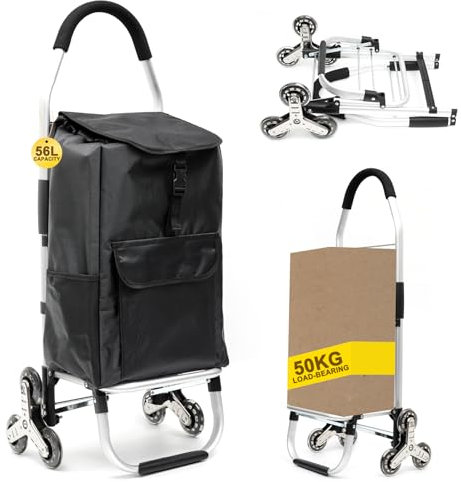 Einkaufstrolley Klappbar Treppensteiger Leisen Gummiräder Stabil Einkaufswagen mit Kühlfach Kühltasche Abnehmbare Einkaufstasche mit Rollen 56 Liter