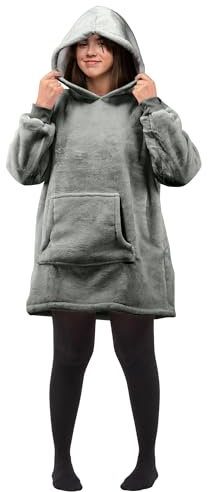 TANNESS Kids Oversized Blanket Hoodie, Grey, One Size, Unisex, Fleece, Zip Closure, Perfect for Kids, Children, Birthday Gifts, Winter, Machine Wash