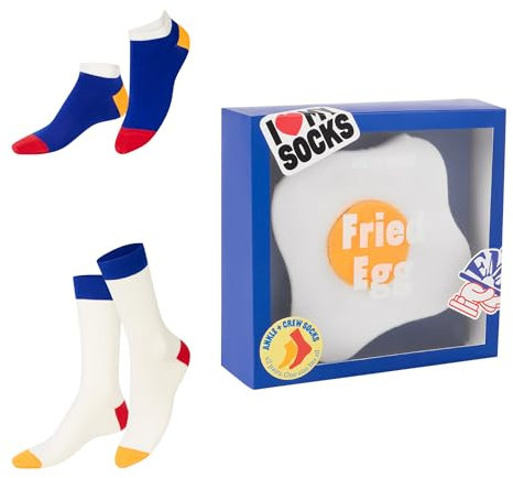 Eat My Socks - Calcetines Originales y Divertidos - Diseño con Forma de Huevo Frito - Calcetines Caña Baja y Longitud Media - Comodidad y Durabilidad - Para Hombre y Mujer - Talla de 36 a 45-2 Pares