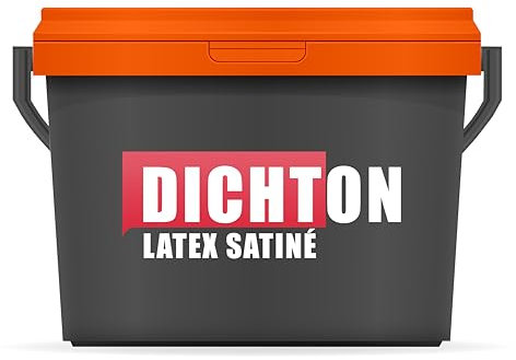 DICHTON Peinture latex 5l Blanc satiné - Peinture murale intérieure pour cuisine, salle de bain - Peinture murale latex lavable - Haut pouvoir couvrant, résistant au frottement, sans solvants D.41W