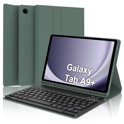 Cover Tastiera per Samsung Galaxy Tab A9+/A9 Plus 11 2023 X210/X216/X218 | Keyboard Magnetico Staccabile Italiano QWERTY, Custodia Tastiera Senza Fili Bluetooth con Portapenna, Verde scuro