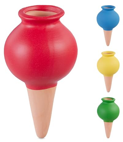 Relaxdays Sfere da Irrigazione a Goccia, Set da 4, 80 ml ciascuna, Coni Annaffiatura Automatica per Piante, Multicolore, Ceramica