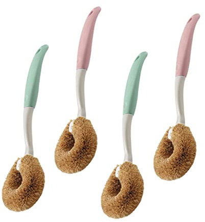 minkissy 4stücke Natürliche Kokosborsten Geschirrspülbürste Mit Langem Holzgriff Vielseitige Für Töpfe Pfannen Und Geschirr Für Küche Und Grün