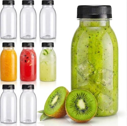 JETOP - Botellas de jugo de plástico sin BPA de 200 ml con tapas a prueba de manipulaciones, ideales para fiestas, picnics, actividades al aire libre