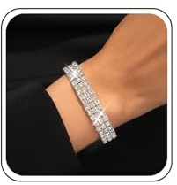 Xmsrn Vintage Layered Strass Tennis Armband Elastische Kristall Kette Armband Silber Stretch Cz Armband Kristall Braut Cz Hand Kette Armband Schmuck Für Frauen Und Mädchen