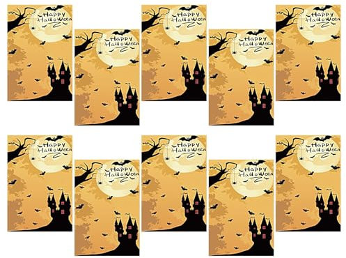 Halloween- -Einladungskarten,Halloween-Einladungen - Horror- -Einladungskarten | Horror-Partykarten, Vintage-Grusel-Thema, Cartoon, gruseliges Schloss, 10 Stück Grußkarte für Halloween-Geburts