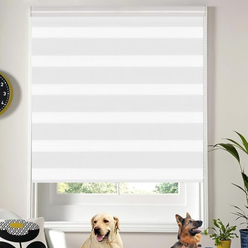 Doppelrollo Klemmfix Verdunkelung 35 x 220 cm Hitzeschutz Energiesparend Hitzeschutzrollo Verdunklungsrollo Inkl. Montagematerial für Fenster Und Tür, Weiß